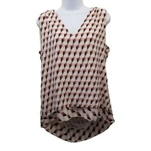 White House Black Market S Silk Shirt Top Lined Hi Low Shell Geometric V Neck